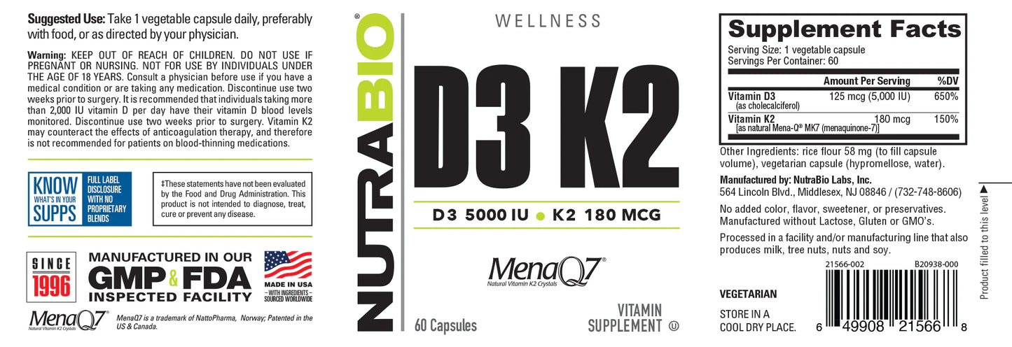 Vitamin D3 K2 (5000 IU D3, 180 MCG K2)