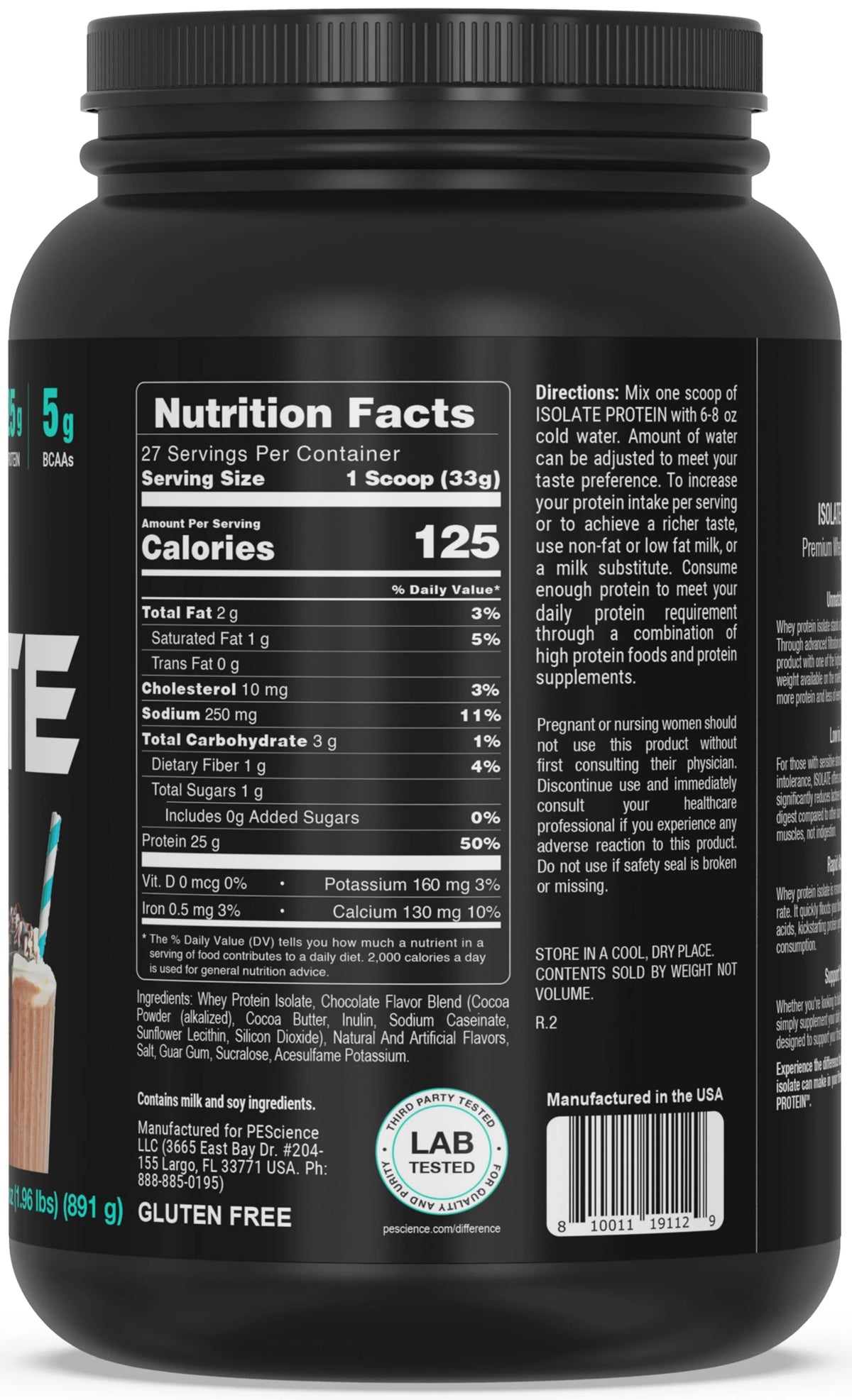 Protein Isolate Formula ISOLATE Protein 100% Whey Protein Isolate by PEScience – Gallion